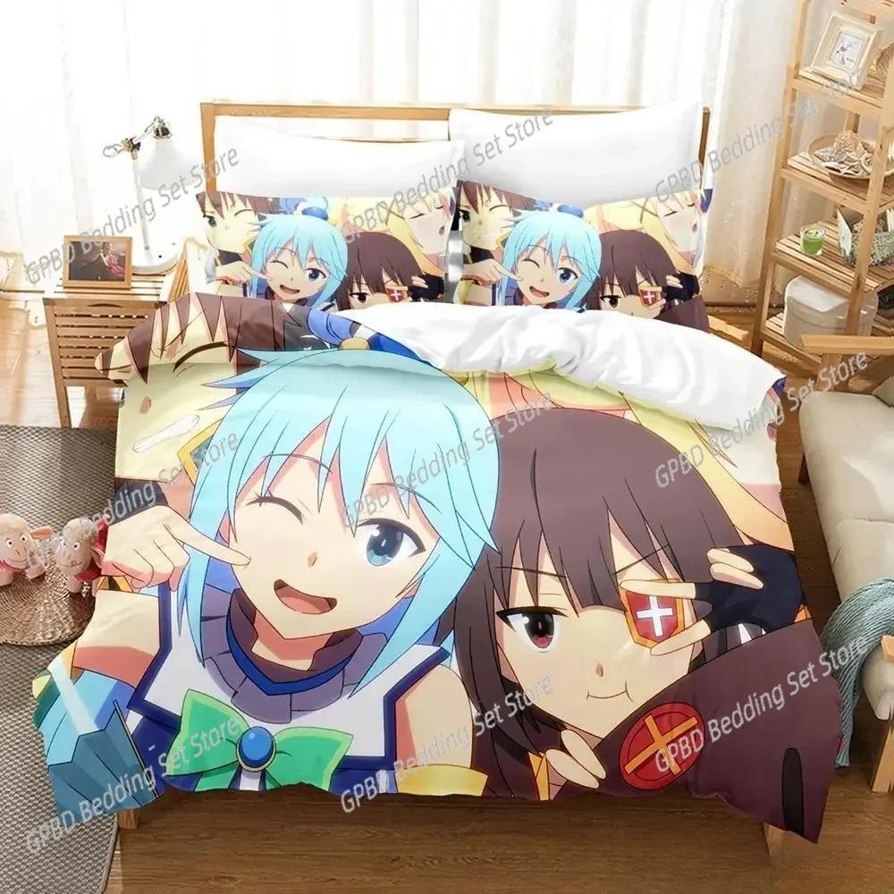 Милый Кавайный Набор Постельного Белья с Персонажами Аниме Konosuba Для Спальни Мягкое Современное Покрывало Удобное Пододеяльник Чехол На Одеяло и Наволочка