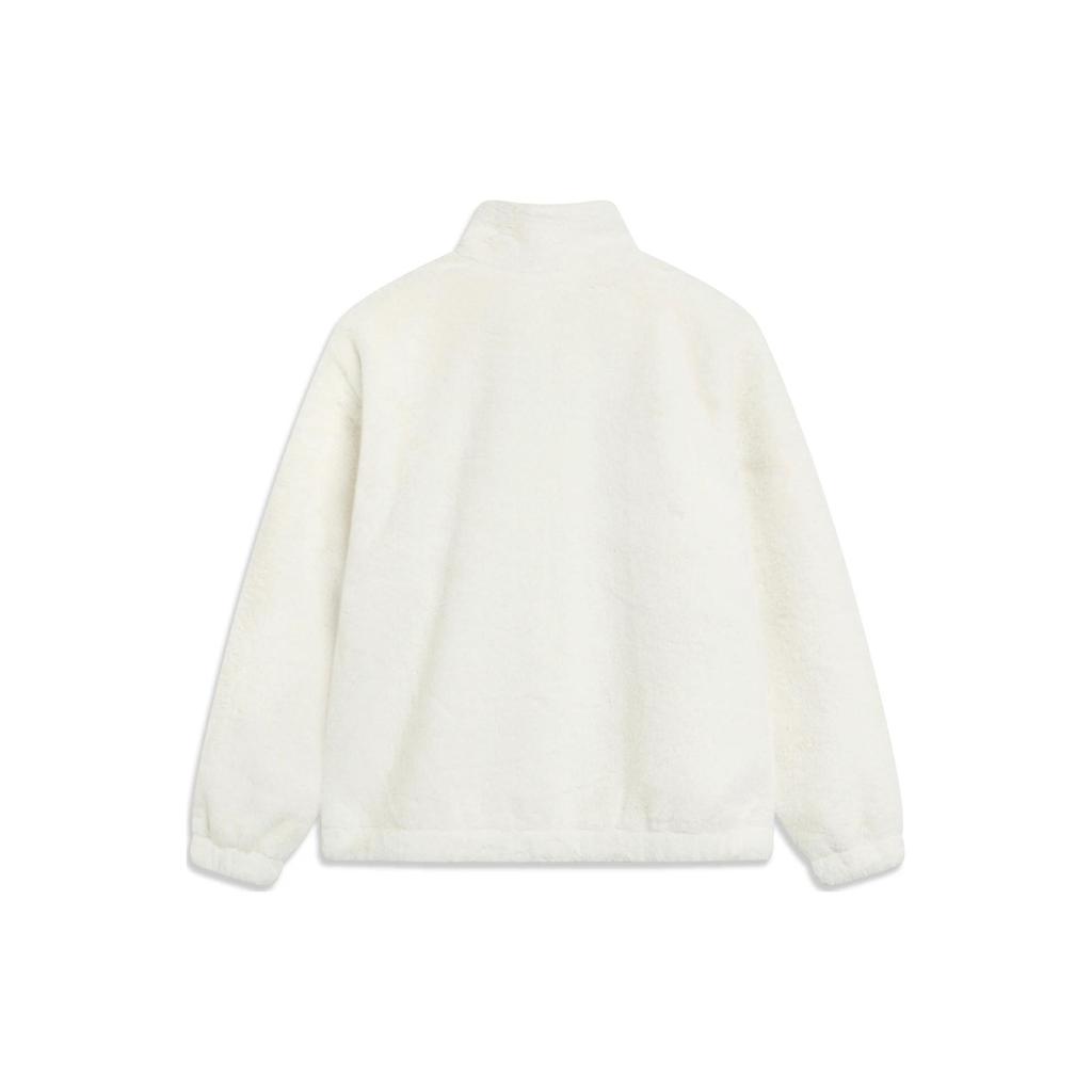 Li-Ning Chinese Culture Series Embroidered Pattern Velvet Feel Faux Fur Short Coat Women Outerwear Milk-White AJDT544-3