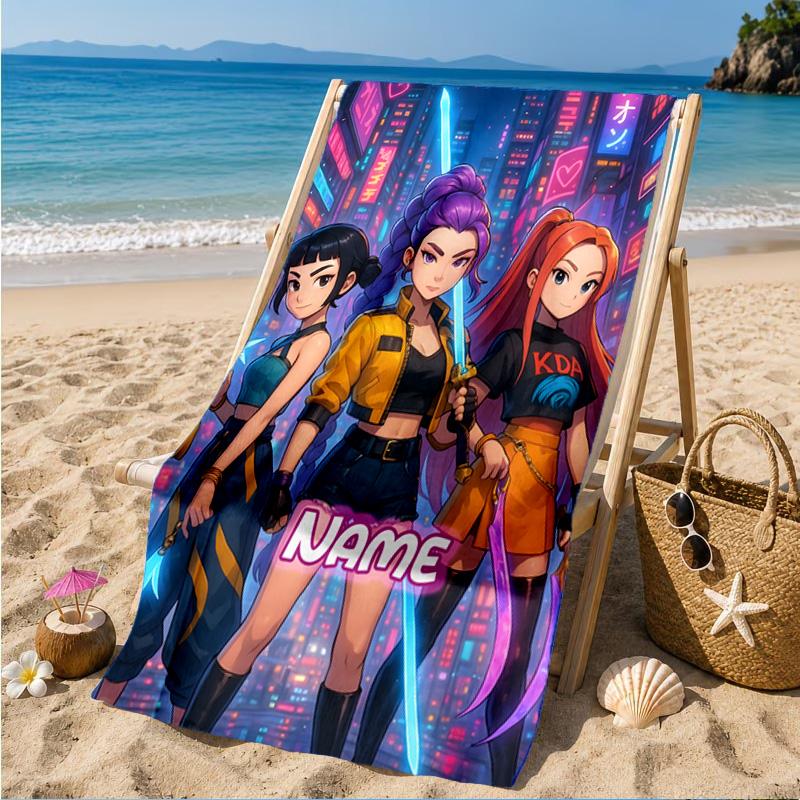 Custom Name KPop Cartoon Beach Towel Microfiber Beach Towel, Lightweight and Quick-Dry, for Summer Travel, Swimming Pool Gift