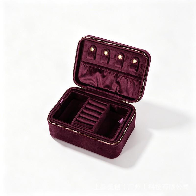 Velvet Jewelry Box Portable Travel Organizer Double Layer Ring Slot