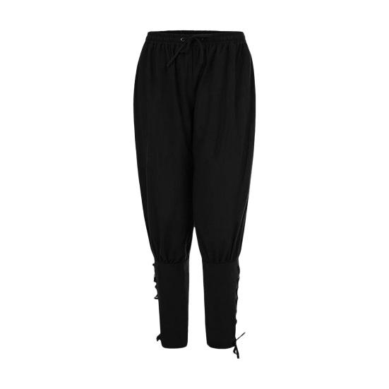 Men Pants Medieval Pirate Ankle-banded Lace-up Strap Elastic Waist Pleated Loose Solid Color Cropped Trousers Cosplay Performance Costume
