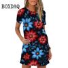 Elegant Sweet Floral Print Women Dress New 2024 Summer Loose Mini Dress Beach Casual Short Sleeve Plus Size Woman Dress Vestidos