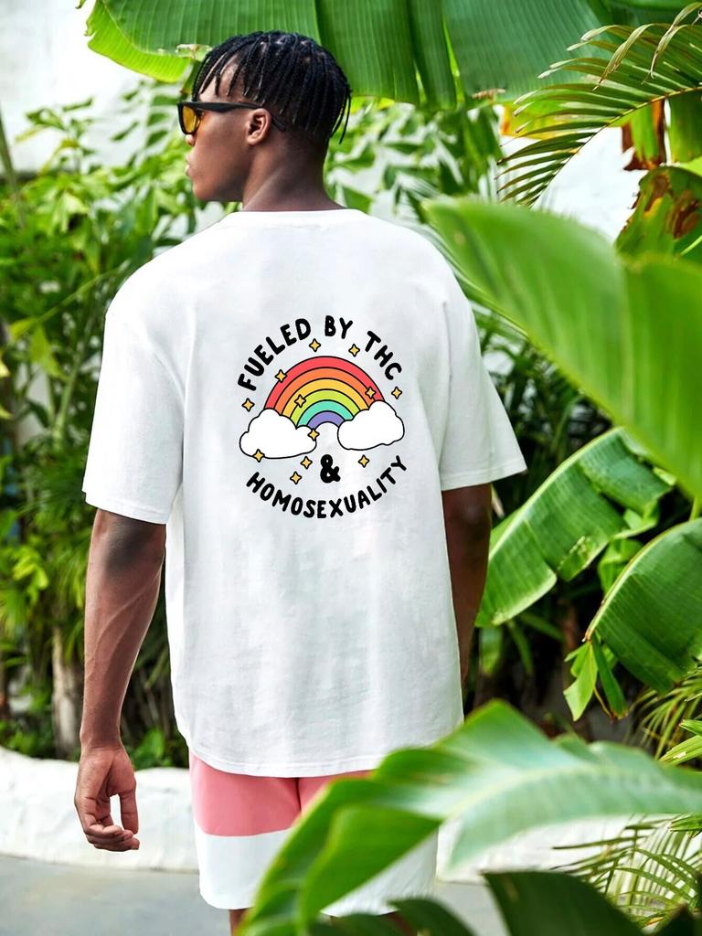 Корейская женская футболка с радужным принтом, женские хлопковые белые футболки, свободные футболки с короткими рукавами и круглым вырезом FeUnisex, одежда