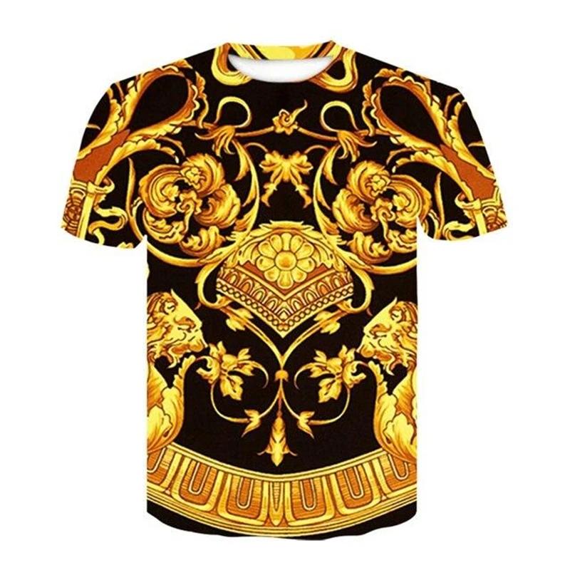 Men's Baroque Style Animal & Ornament Print Short Sleeve T-shirts Summer Round Neck Fashionable Casual Men's T-shirts