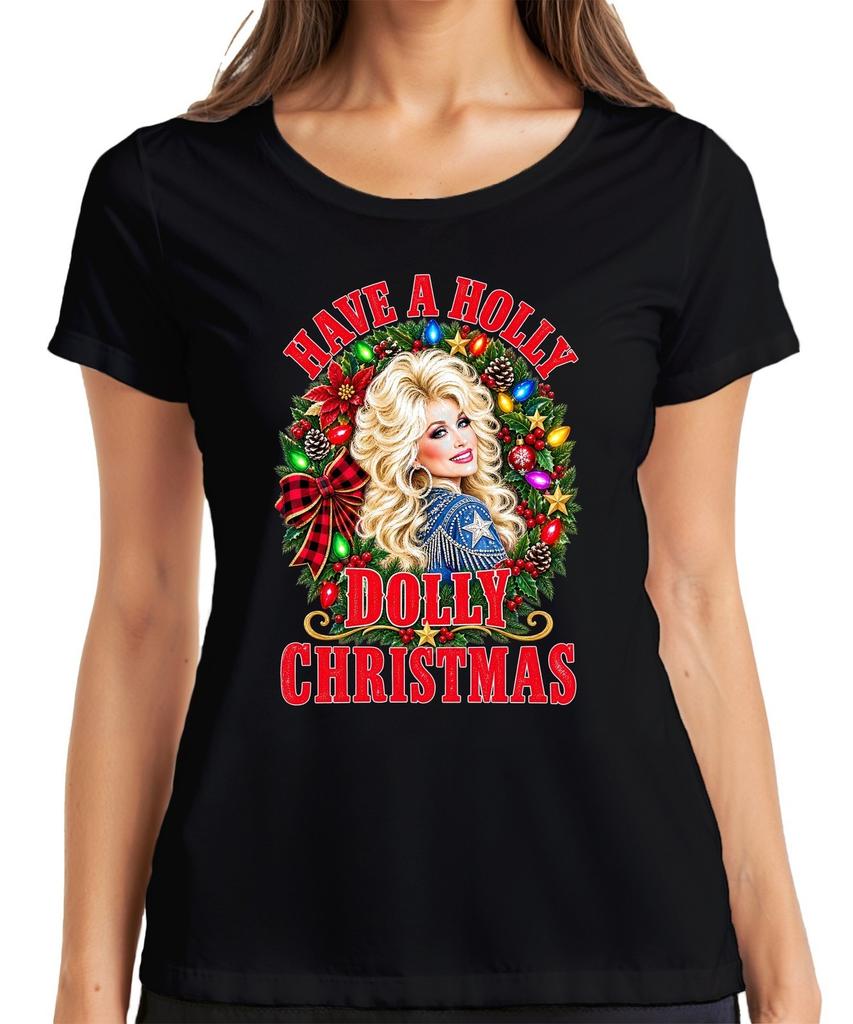 Have A Holly Dolly Christmas Country Music Xmas Parton Womens T-Shirt