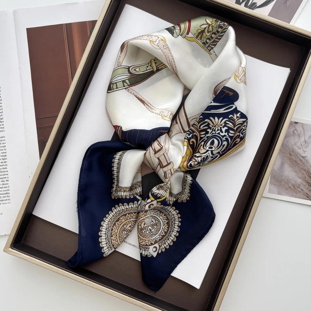 Geometric Print Shawl Square Scarf for Women Satin High Quality Neckerchief Female Hair Bands Ribbon Headband Bandana