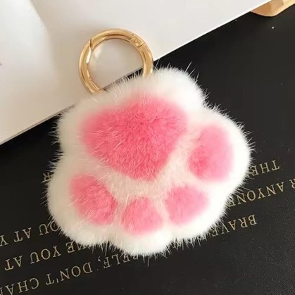 Fluffy Faux Fur Keychain Cute Doll Plush Car Key Ring Kawaii Cat Paw Keychain New Year Gift