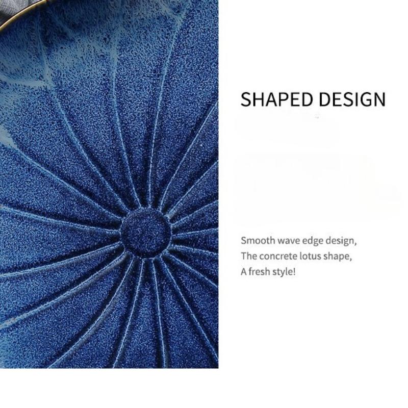 8,5-дюймовая керамическая тарелка Raku с японским дизайном листьев лотоса, салатница, пригодная для использования в микроволновой печи, уникальная посуда ручной работы для домашней кухни