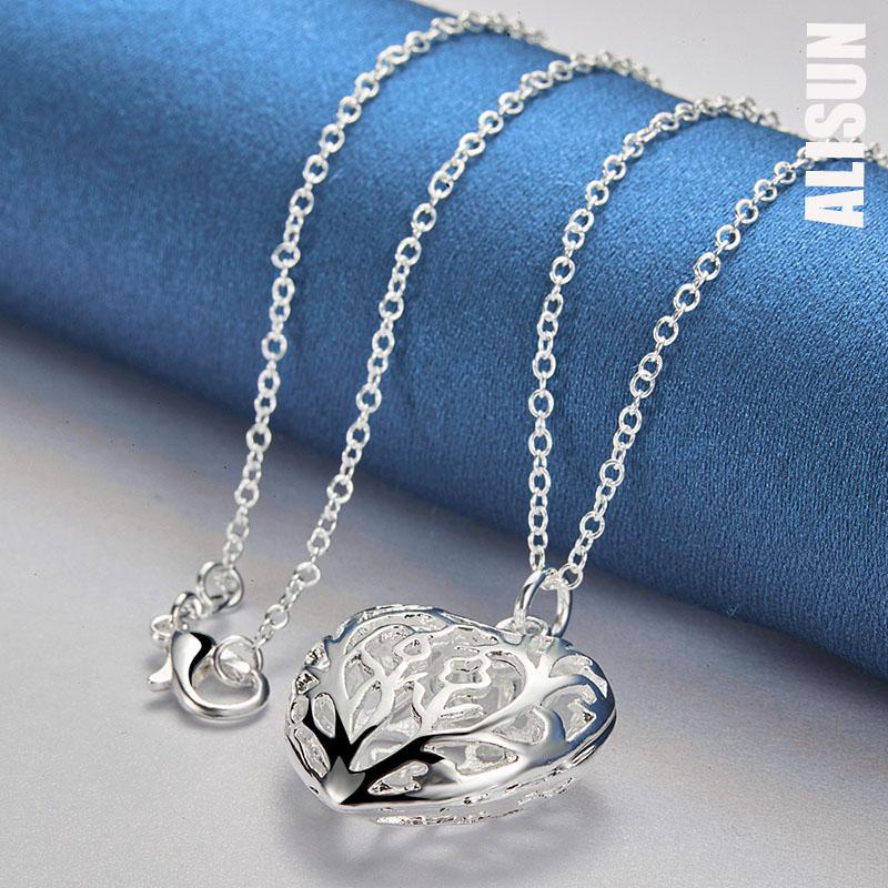 925 Sterling Silver Hollow Heart Pendant Necklace Fashion Wedding Jewelry
