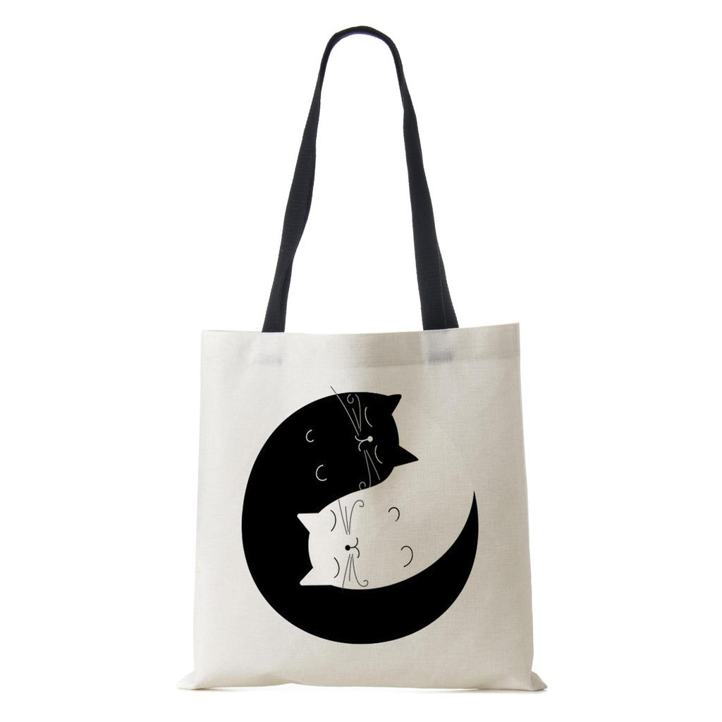 Женская сумка-тоут из льна с принтом кошки, повседневная, для путешествий, пляжная, подарочная сумка KTB
