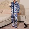 Spring Autumn Women Black Pyjamas Set Graphic Printing Tops and Pants Satin Sleepwear Loose 2 Piece Pajamas Loungewear Outfits
