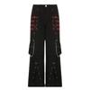 Women's Early Spring New Loose Colour Collision Striped Mesh Splicing Dark Chain Strap Woven Trousers