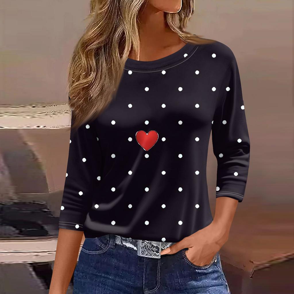 Women's Fashionable Casual Three Quarter Sleeve Printed Round Neck Top