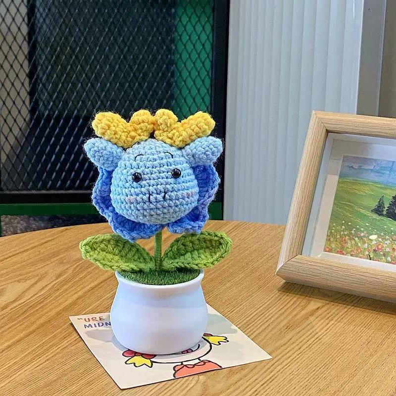 Ручная работа крючком дракон цветочный горшок украшение для дома комната готовая шерстяная вязка офисный настольный орнамент рождественские подарки на день рождения