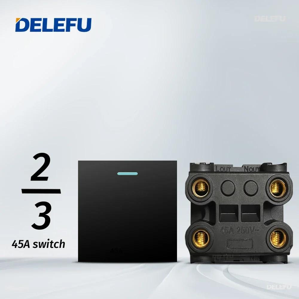 DELEFU Israel Socket DIY Blank Board USB TypeC Doorbell Switch 45A 20A Curtain TEL CAT5 TV HDMI SAT Smart Black