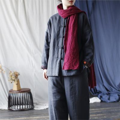 Женское зимнее свободное винтажное однотонное пальто с пряжкой и длинными рукавами в китайском стиле в стиле ретро