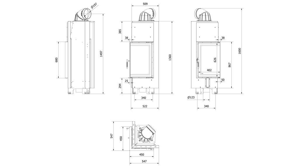 Стальной камин KRATKI MBN правый 10 кВт Ø 200
