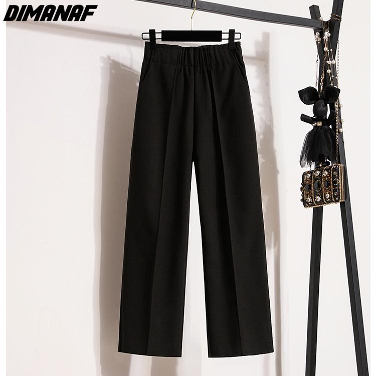 DIMANAF Большие размеры, зимние женские длинные брюки с эластичной резинкой на талии, свободные повседневные широкие брюки, плотные хлопковые шерстяные брюки, брюки