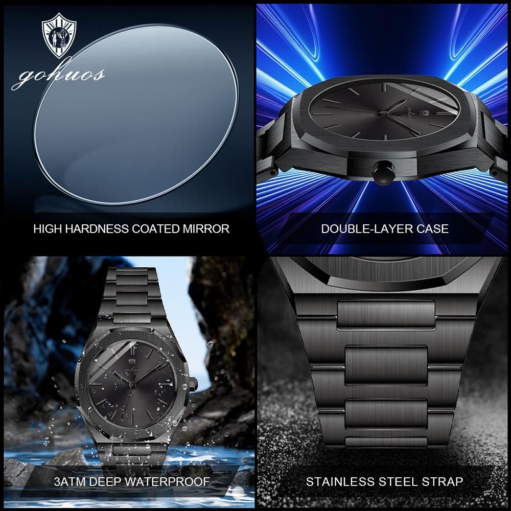 Gohuos 8830 High Quality Men's Quartz Watch and Accessories Waterproof Simple Fashion Stainless Steel Male's Watch for Business