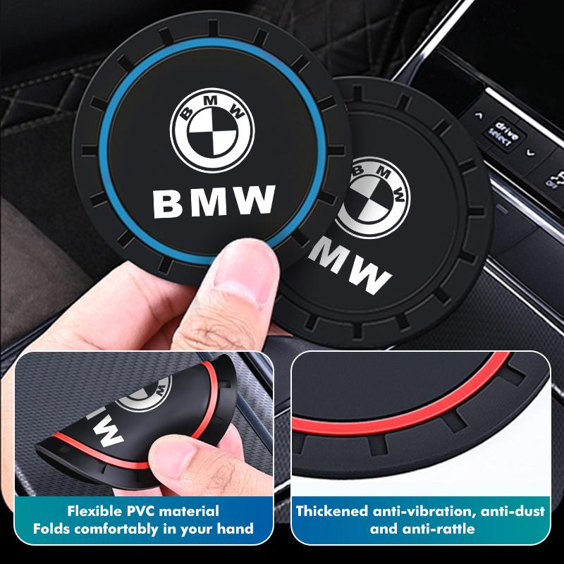 QRPZ1 2pcs Car Coaster Water Cup Bottle Mat Silicone Non Slip Pad For BMW M Sport M2 M3 M4 M5 M6 E46 E90 E60 F10 F20 E87 X3 X6