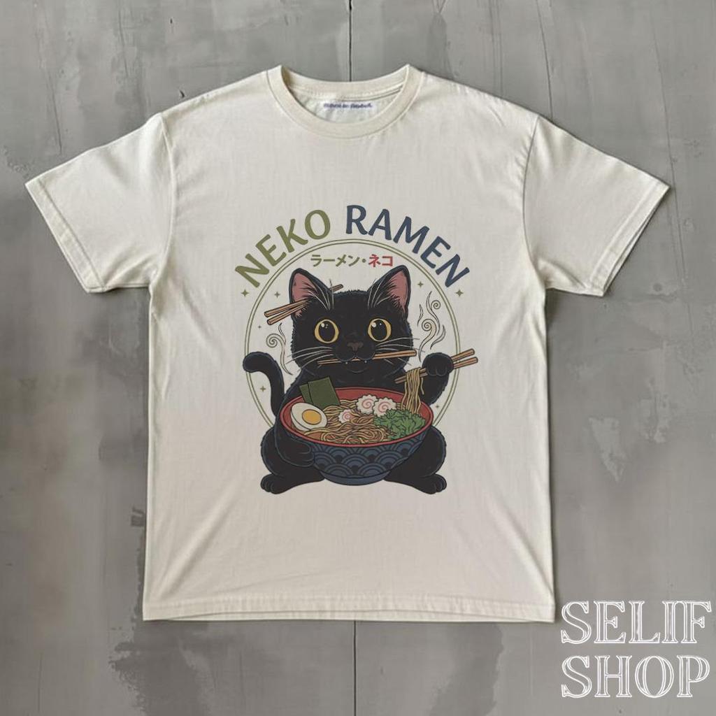 Ramen Cat T-Shirt - Cute Kawaii Anime Shirt, Japanese Noodle Cat Tee Gift