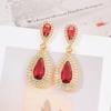 Atmospheric Rose Red Water Drop Earrings Exaggerated Women'S Stud Earrings High-End Temperament Luxury Zircon Earrings