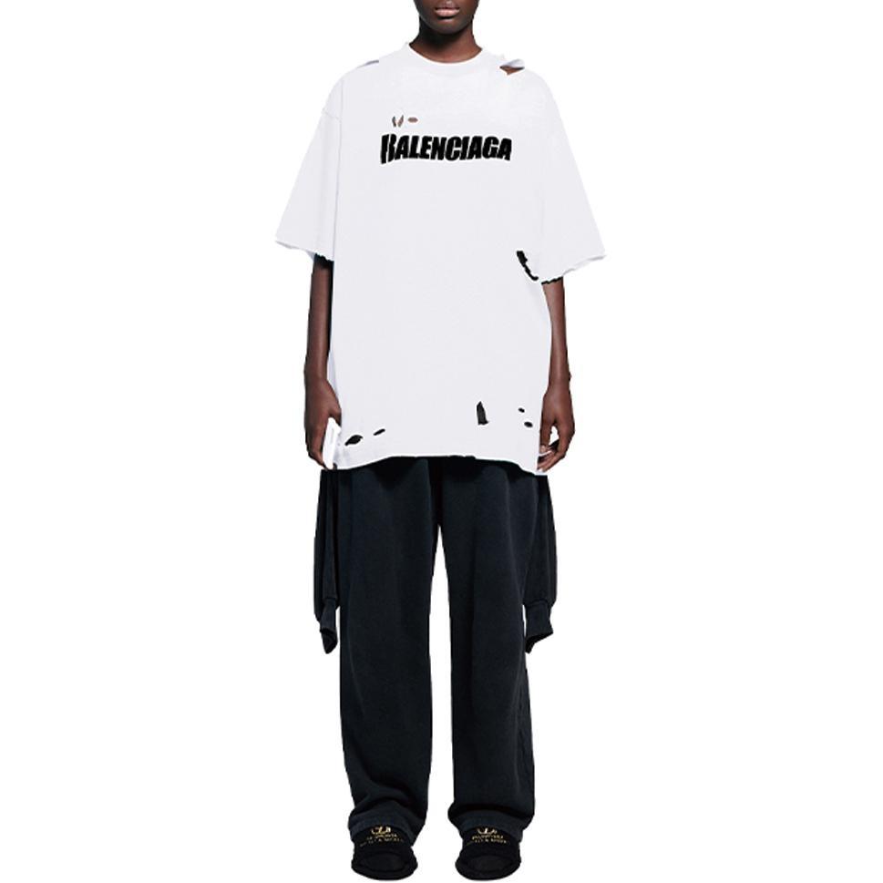 Balenciaga Drop Shoulder Sleeve T Shirt Women's White Loose Fit 651795TKVB89040