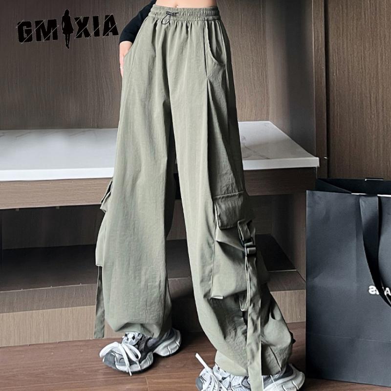 GMXIA Американские широкие рабочие брюки женские весенне-летние повседневные брюки с высокой талией и драпировкой узкие спортивные брюки из двух предметов одежды