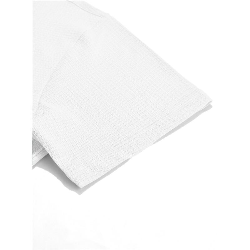 Men's Waffle Texture Short Sleeve Button Down Shirt Casual Pocketed Summer Top