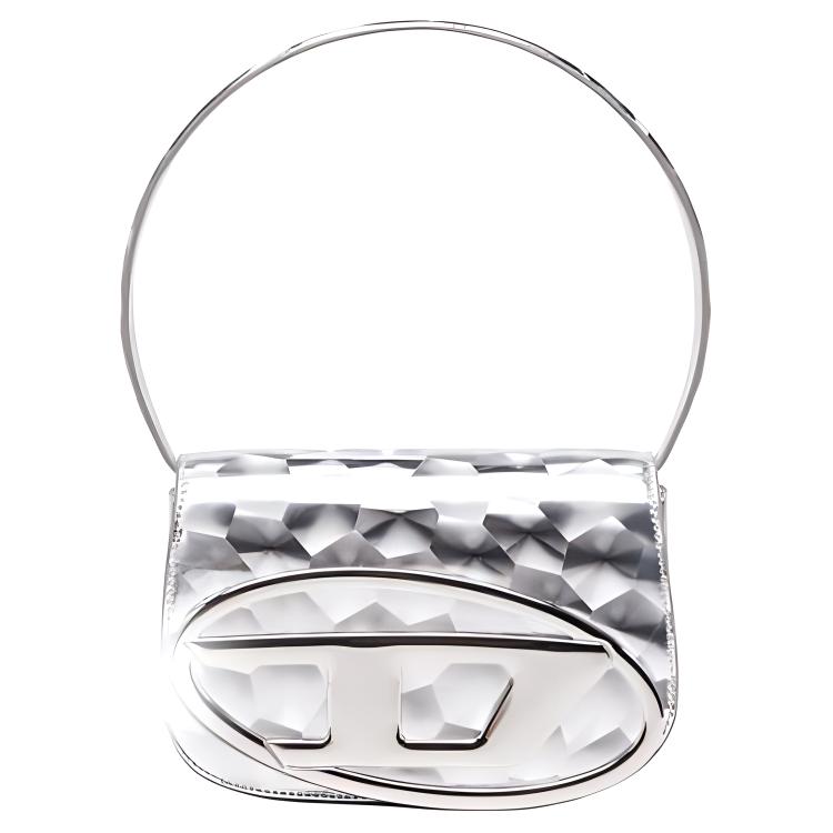 DIESEL Mirror Effect Chain Polyurethane Shoulder Crossbody Handbag Women handbag Silver X08396P6714H0535
