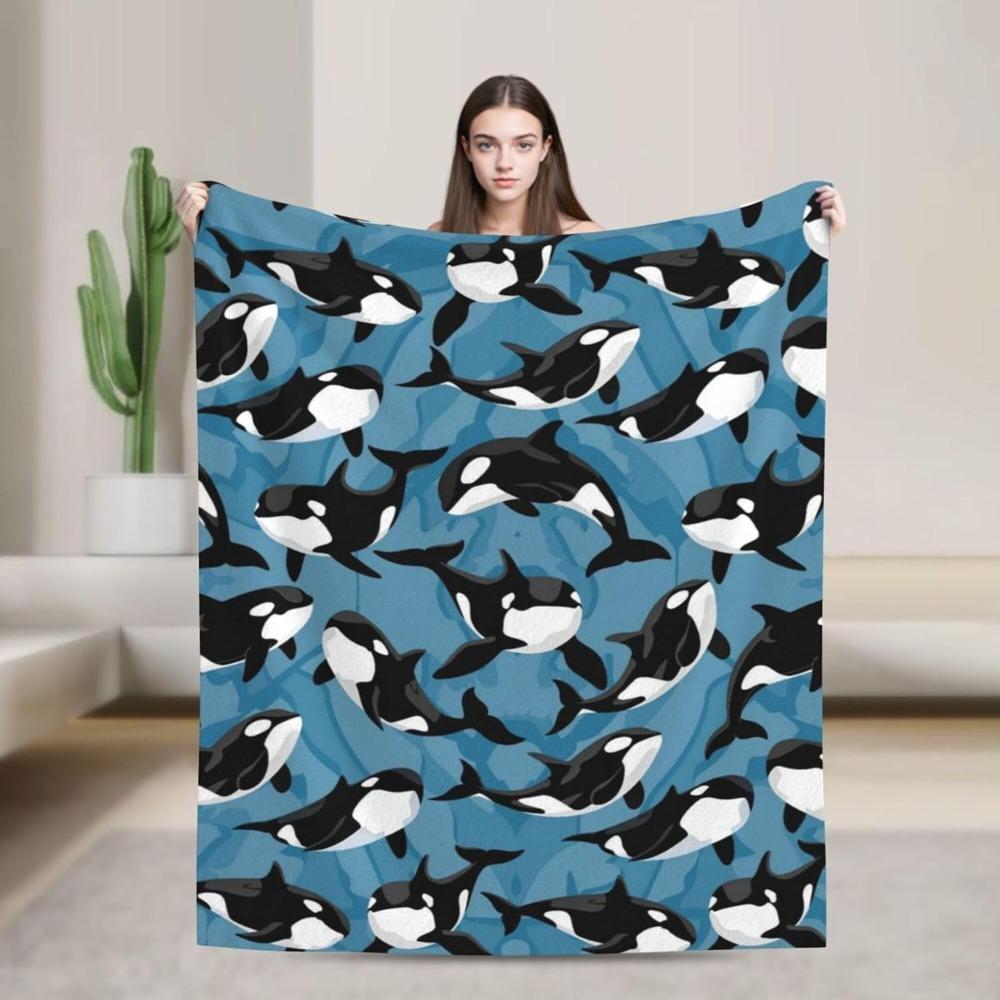 Orca Killer Whale Flannel Throw Blanket Blue Ocean Underwater Animal Pattern Kids Soft Cozy Throw Blanket