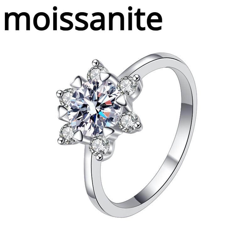 D Color 1ct Moissanite Diamond Ring Women's Sterling Silver S925 Six-claw Snowflake Ring Engagement Diamond Ring Wedding Ring Gift for Girlfriend