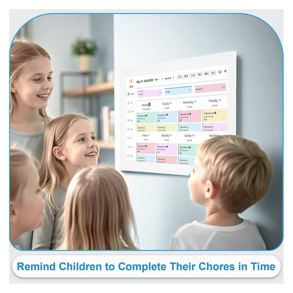 15,6-дюймовый умный цифровой календарь-планировщик с сенсорным экраном, настенное/настольное крепление, семейная таблица обязанностей, WiFi, интерактивный дисплей, управление через приложение