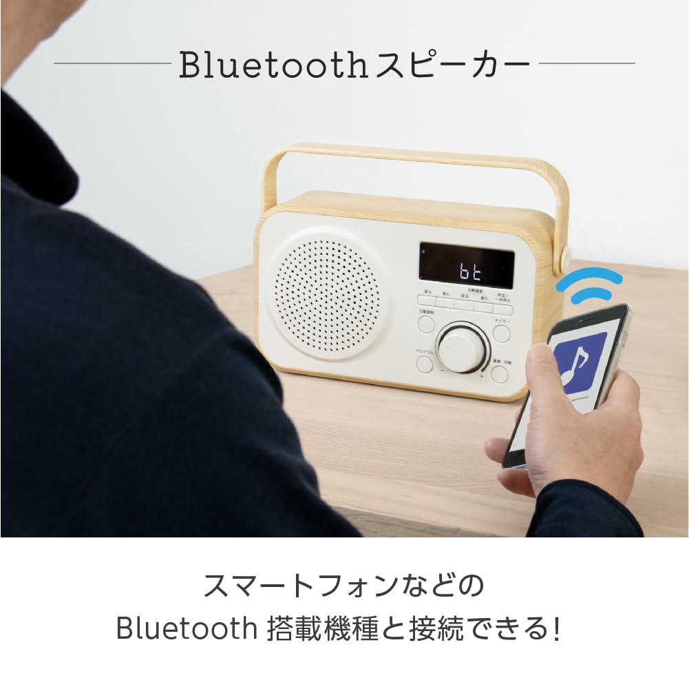 Denkyosha Zepeel Radio with Handheld Mokusei Easy AC Power or Battery Carrying Radio Speaker, (Hearing) TV, Operation, Powered, Handle, Included,