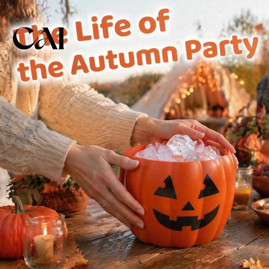 Camping Portable Ice Bucket Halloween Mold, Pumpkin Ghost Silicone Tray with Drain Basket, 2 Quick Release Mold in 1 Freezer Drink Cooler for