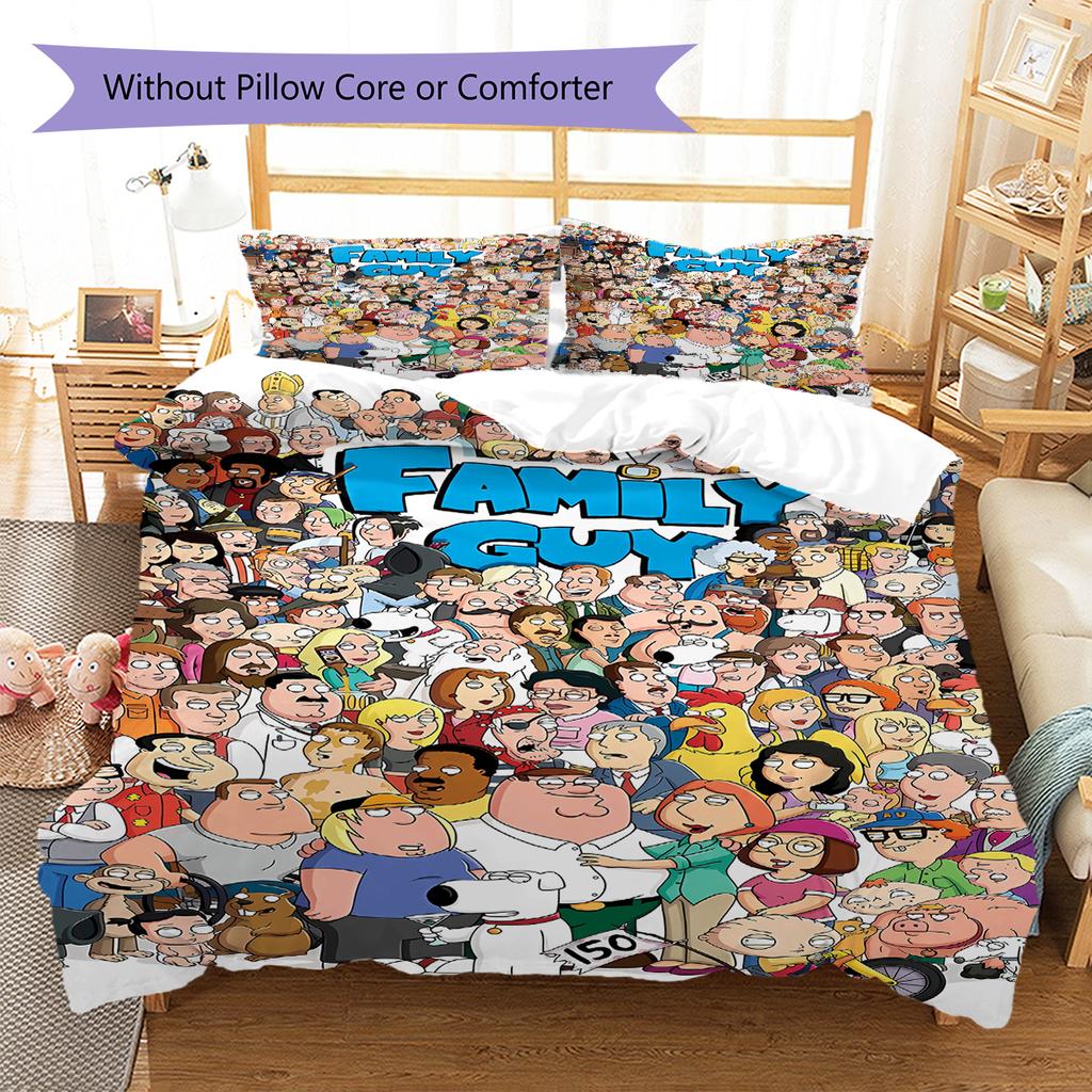 Family Guy Pattern Bedding,Quilt Set Quilt Cover Pillowcase Home Birthday Gift (1 * duvet cover + 2 * pillowcase, without core)