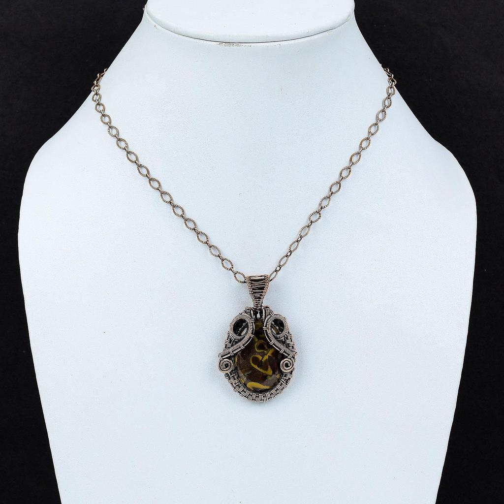 Кулон из фруктовой яшмы, медная проволока, кулон с драгоценными камнями, ювелирные изделия из фруктовой яшмы, кулон ручной работы, медные украшения для подарка, подвеска в стиле хиппи в стиле бохо