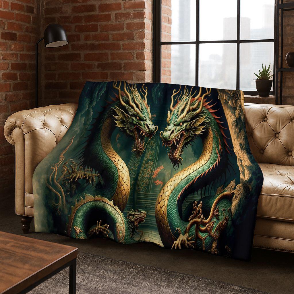 Magic Dragon Mythology Art Chinese Loong Cartoon Flannel Blanket,Cozy Soft Throw Blanket for Home Bedroom Bed Sofa Cover Kid