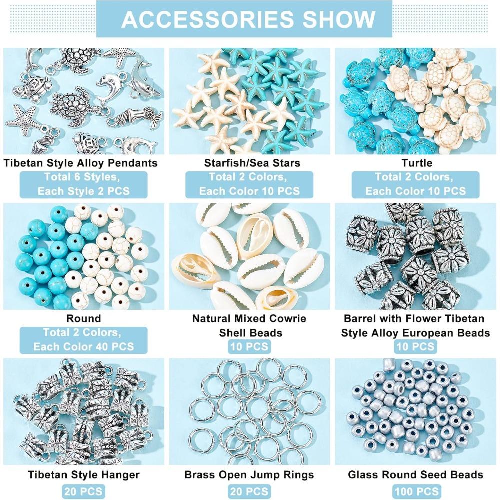 292 шт. Набор для изготовления бижутерии на тему океана, летние пляжные бусины, подвески с черепахой, русалкой, дельфином, морской звездой, сплав, морские подвески для браслета на щиколотку, изготовление ювелирных изделий
