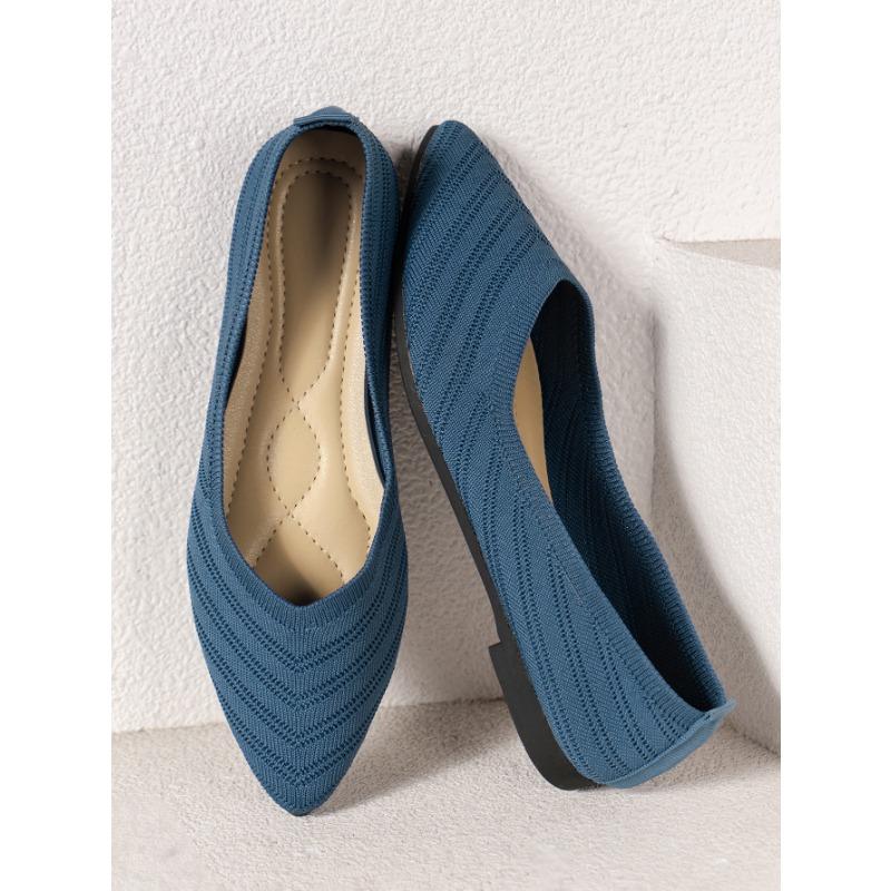 Острые тонкие туфли с неглубоким носком Женская обувь Дышащая плоская обувь Женская вязаная обувь больших размеров