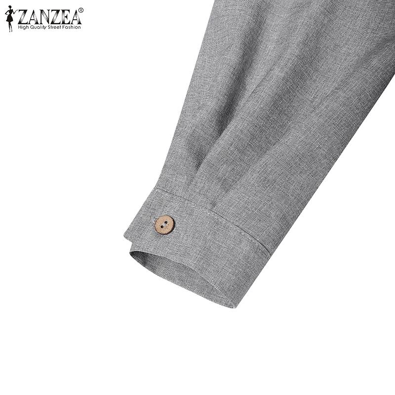 ZANZEA Женское повседневное платье с длинными рукавами и воротником-стойкой, полностью расклешенное