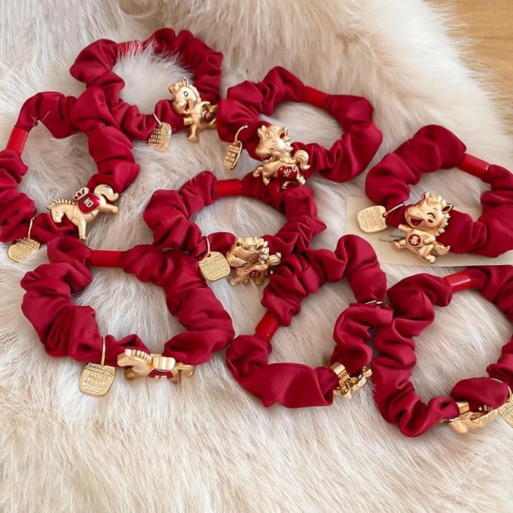 Zinc Zinc Alloy Zodiac Horse Hair Rope Wrinkle Chinese Children Hair Band Red Hair Scrunchies Kids