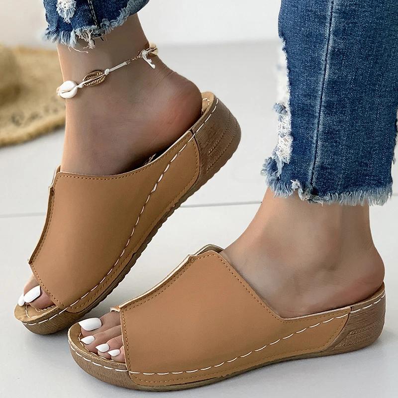 2024 New Sandals Women Outdoor Women Shoe Slip On Women's Shoes Wedge Sandals Ladies Non-Slip Female Footwear Slippers Women
