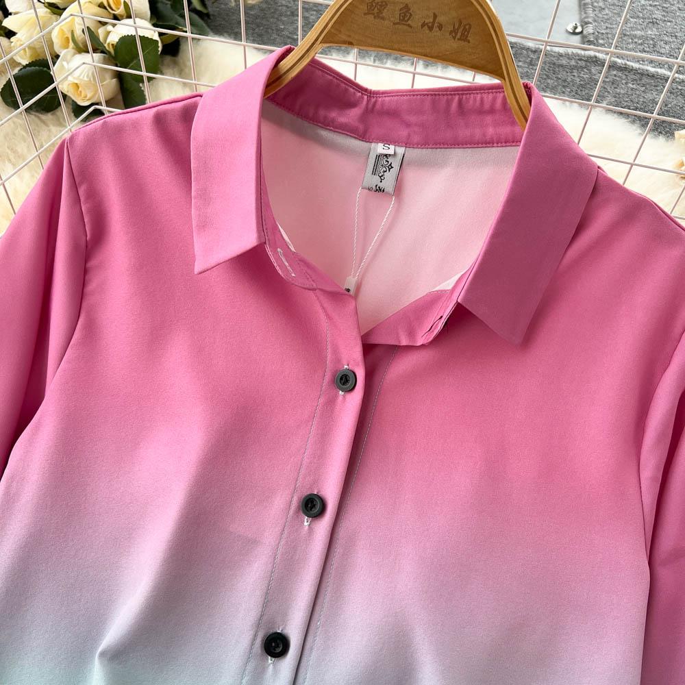 RUGOD Европейская и американская мода подходит женским градиентным рубашкам с длинными рукавами, женским повседневным прямым широким брюкам