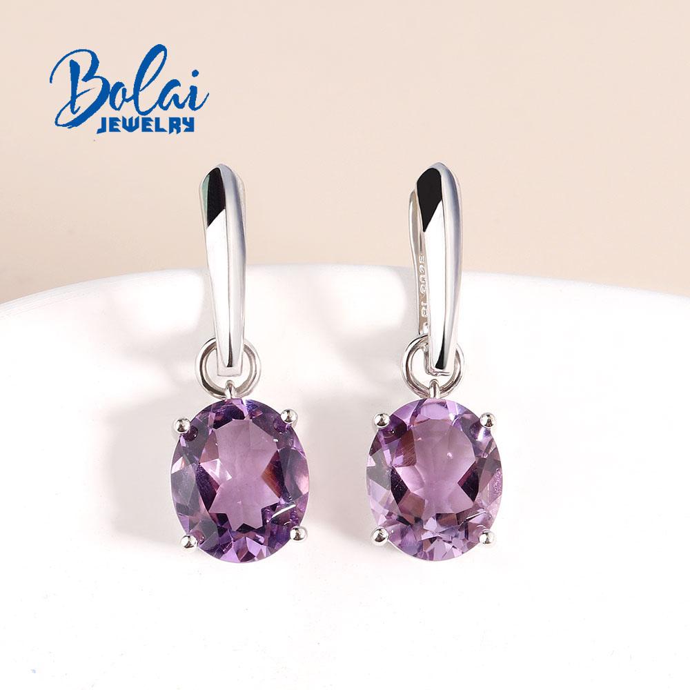 100% Natural Brazil Amethyst Oval 10* 12mm Gemstone Earrings 925 Sterling Silver Simple Design Fine Jewelry for Women Gift