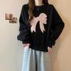 Korean Style Bow Embroidery Long Sleeve Sweatshirt for Women - Spring/Autumn