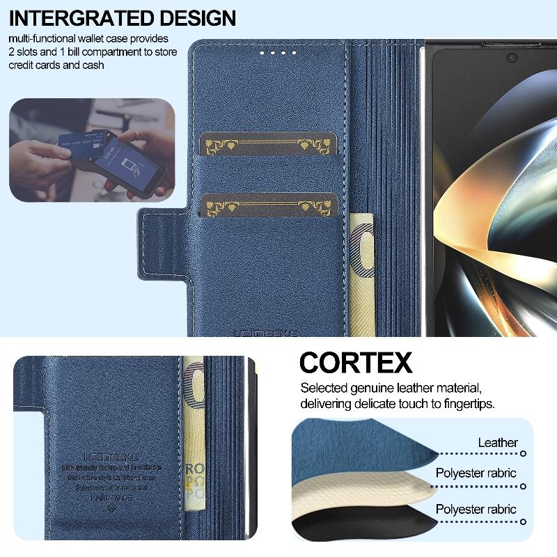 Магнитный откидной кожаный чехол для телефона Samsung Galaxy Z Fold4/Z Fold 3 со встроенным кошельком-картхолдером и слотом для стилуса(Исключая ручку)