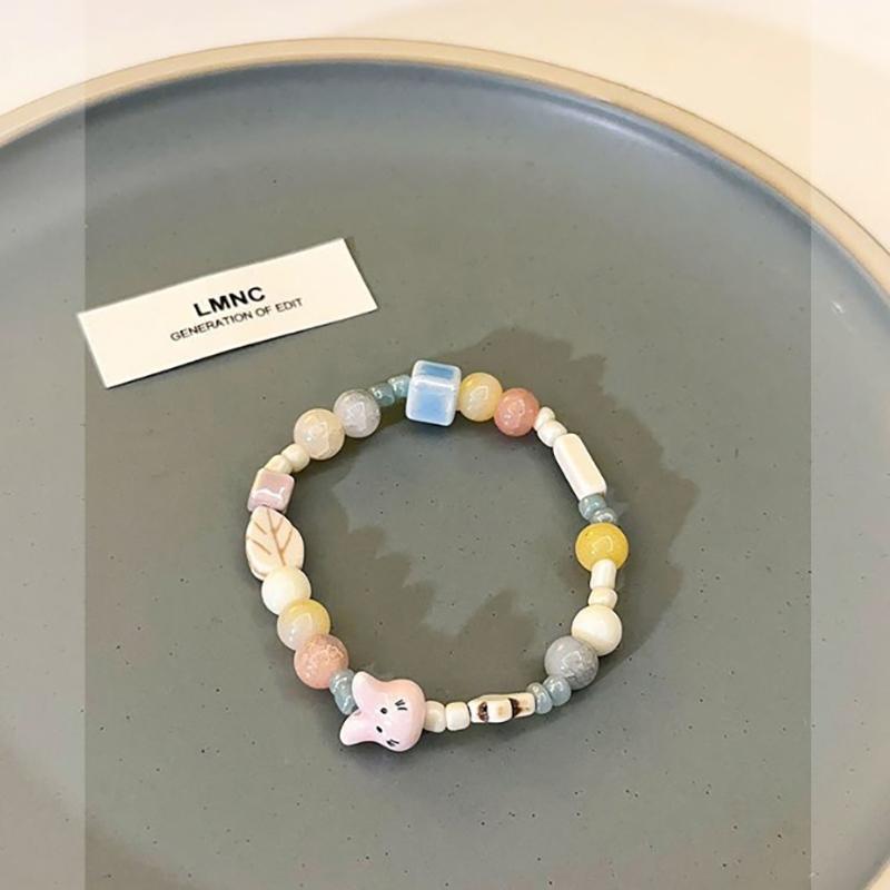 Эластичные браслеты из керамических бусин, нежные украшения в виде кроликов, милые круглые и квадратные браслеты из бусин