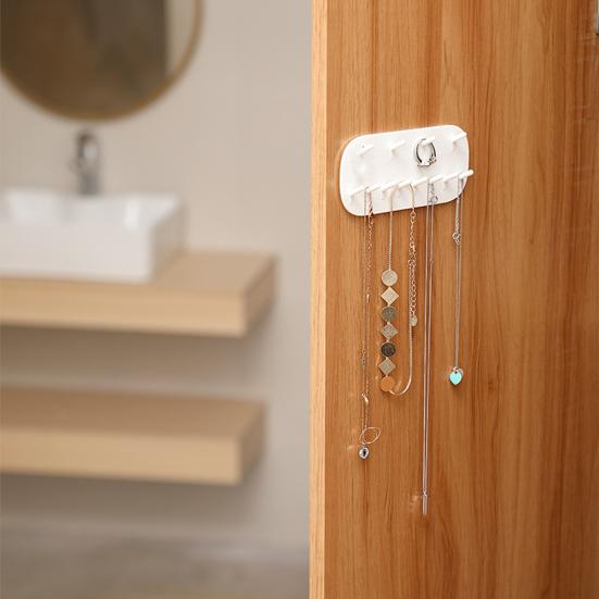 Wall Mount Jewelry Holder 12 Hooks Punch Free Adhesive Space Saving Earrings Ring Bracelet Necklace Display Organizer Jewelry Store Supplies