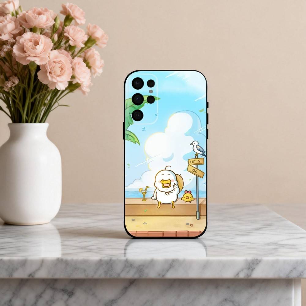 Cute D-Doubao D-Duck Phone Case For Samsung S25,24,23,22,30,21,10,9,Ultra,Plus,Lite,FE,4,5 G Soft Black Case